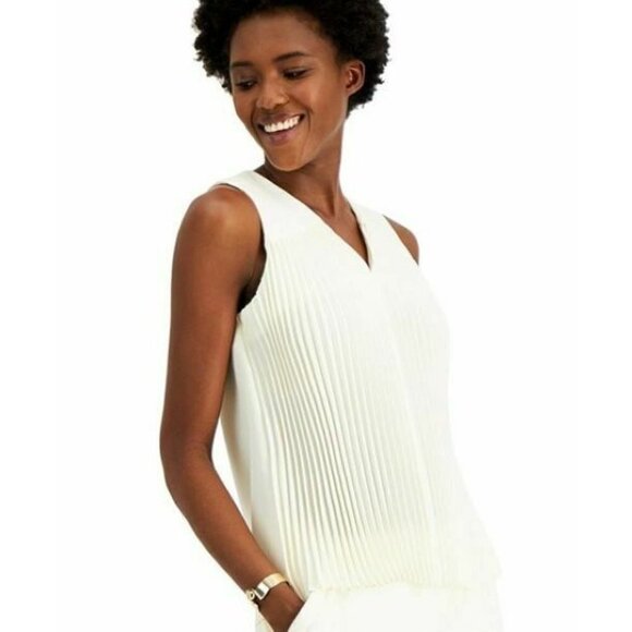 Alfani Tops - Alfani Short Sleeve V-neck Pleated Blouse Women's.  Size Medium. New With Tags.